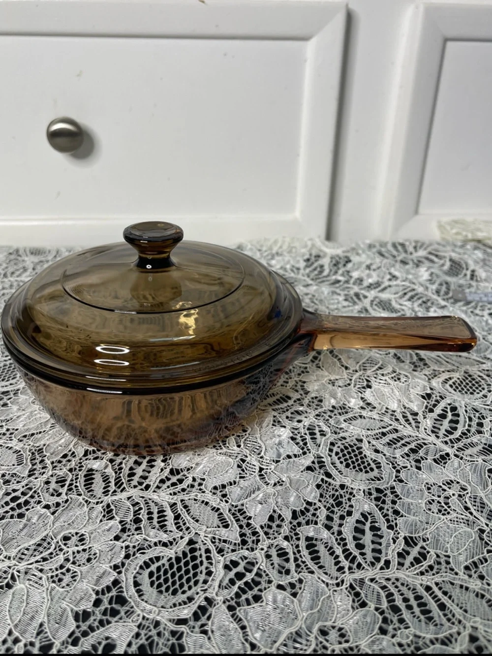 Corning Vision Ware Pyrex Amber Glass 2.5 L Pot Saucepan with PYREX Lid USA